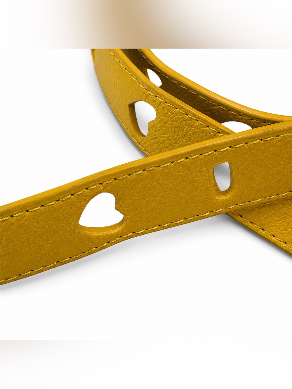 Fun Bright Yellow Heart Cutout Skinny Belt Y2K Dopamine Dressing Vegan Leather - Picture 4 of 5